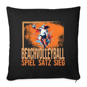 Spiel - Satz - Sieg - Beachvolleyball - Sofakissenbezug 45 x 45 cm - Schwarz - Vorne