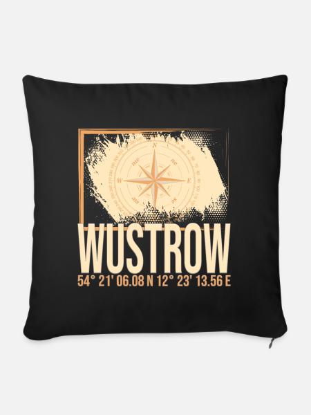 Wustrow Koordinaten - Sofakissenbezug 45 x 45 cm - Schwarz