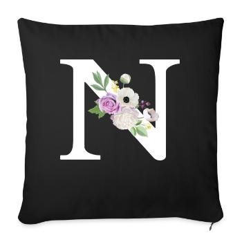 Purple floral letter n - Sofa pillowcase 17,3'' x 17,3'' (45 x 45 cm) - black - Front