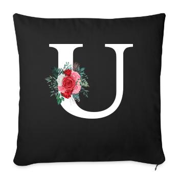 Roter floraler U-Buchstabe - Sofakissenbezug 45 x 45 cm - Schwarz - Vorne