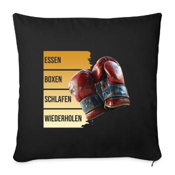 Essen - Boxen - Schlafen - Wiederholen - Sofakissenbezug 45 x 45 cm - Schwarz - Vorne