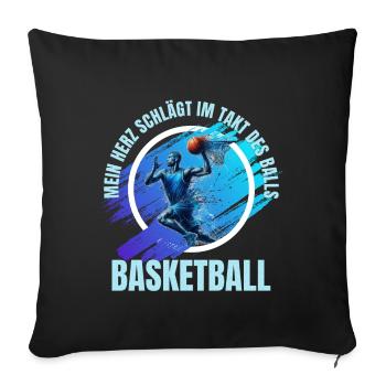 Basketball: Mein Herz schlägt im Takt des Balls - Sofakissenbezug 45 x 45 cm - Schwarz - Vorne
