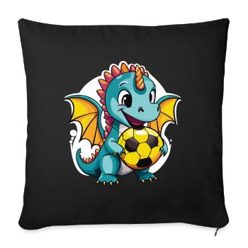 01 Baby Drache mit Fußball lustig Kinderbild - Sofakissenbezug 45 x 45 cm - Schwarz - Vorne