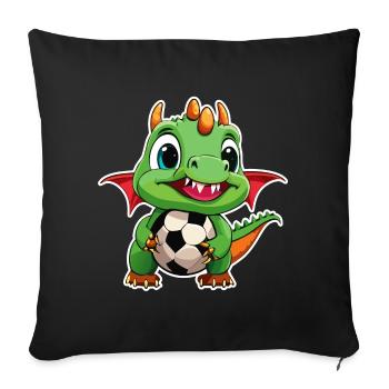 02 Baby Drache mit Fussball Kinderbild lustig - Sofakissenbezug 45 x 45 cm - Schwarz - Vorne