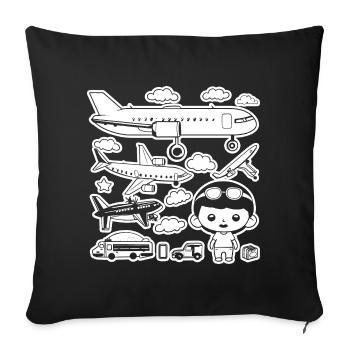 Avions style dessin animé - Housse de coussin décorative 45 x 45 cm - noir - Devant