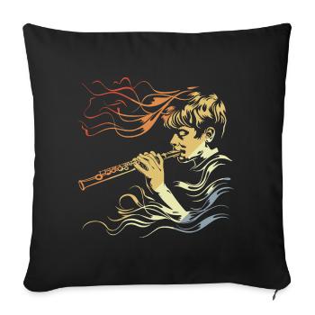 Flûte Garçon Dessin Vintage - Housse de coussin décorative 45 x 45 cm - noir - Devant