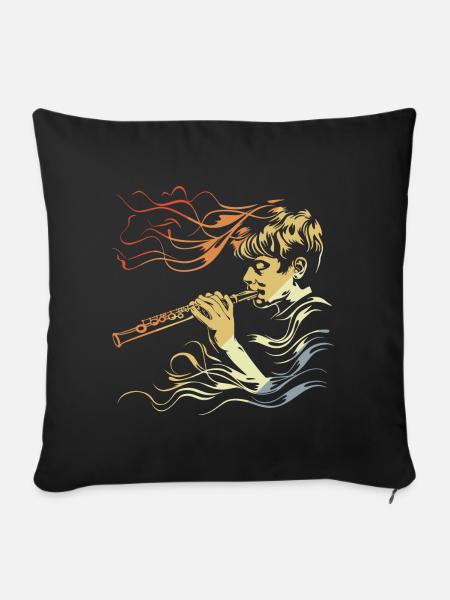 Flöte Junge Zeichnung Vintage - Sofakissenbezug 45 x 45 cm - Schwarz