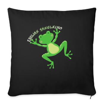Enfin l’inscription d’un écolier à une grenouille heureuse - Housse de coussin décorative 45 x 45 cm - noir - Devant