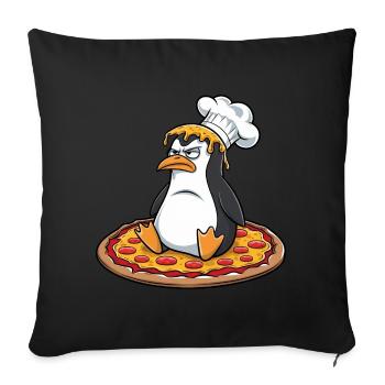mignon pingouin chef pizza dessin animé maladroit - Housse de coussin décorative 45 x 45 cm - noir - Devant