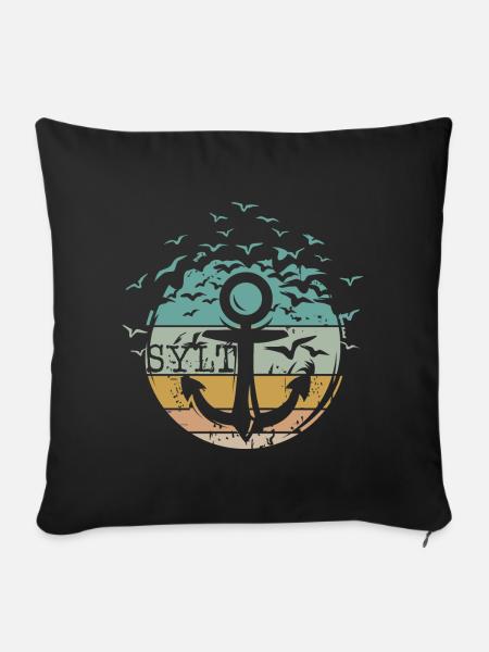Retro Anker Sylt Vogel Möwen vintage Insel Meer - Sofakissenbezug 45 x 45 cm - Schwarz