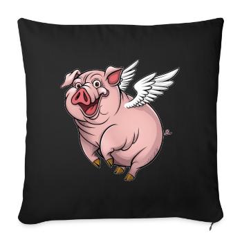 Whimsical Pig with Angel Wings - Sofa pillowcase 17,3'' x 17,3'' (45 x 45 cm) - black - Front