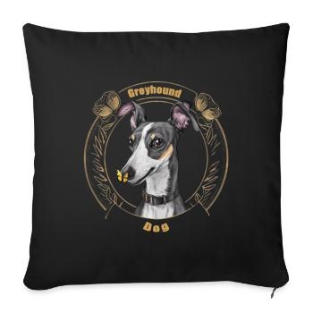 lévrier de dessin animé avec papillon mignon - Housse de coussin décorative 45 x 45 cm - noir - Devant