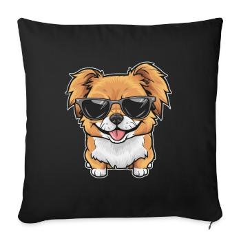 Cartoon Pekiniese, motif cool avec des lunettes de soleil - Housse de coussin décorative 45 x 45 cm - noir - Devant
