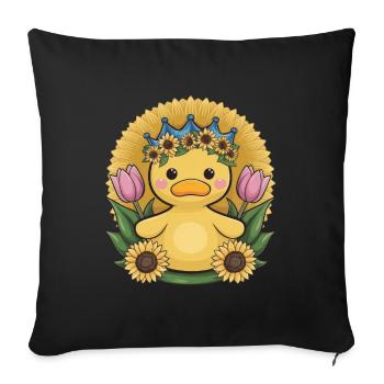 Kawaii duck with crown, tulips and sunflowers - Sofa pillowcase 17,3'' x 17,3'' (45 x 45 cm) - black - Front