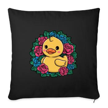 Canard kawaii avec des roses colorées - Housse de coussin décorative 45 x 45 cm - noir - Devant