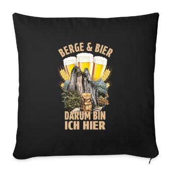 Berge & Bier, darum bin ich hier - Sofakissenbezug 45 x 45 cm - Schwarz - Vorne