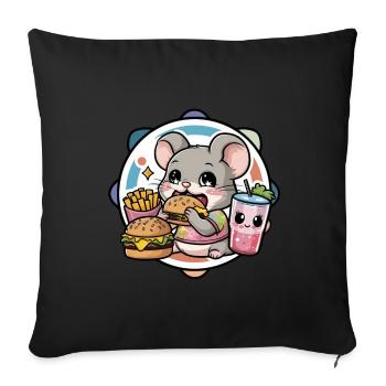 Kawaii Mouse Adore la restauration rapide - Housse de coussin décorative 45 x 45 cm - noir - Devant