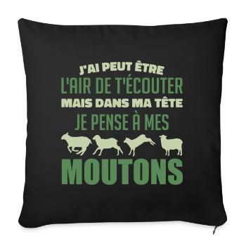 Je pense à mes moutons - Housse de coussin décorative 45 x 45 cm - noir - Devant