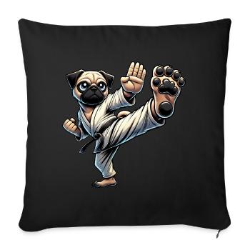 Mops Hund Karate Cartoon Martial Arts Training - Sofakissenbezug 45 x 45 cm - Schwarz - Vorne