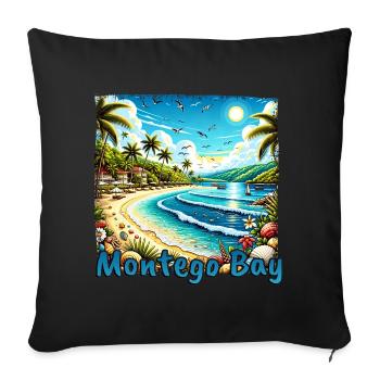 Montego Bay Jamaica Beach Palm Trees Grunge Vacation - Sofa pillowcase 17,3'' x 17,3'' (45 x 45 cm) - black - Front