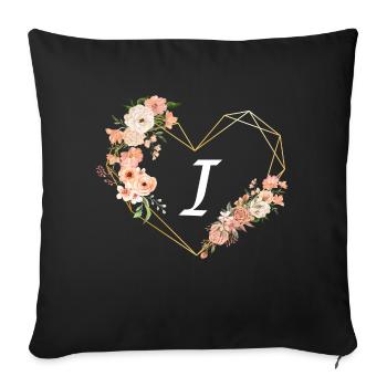 Lettre i cœur doré floral - Housse de coussin décorative 45 x 45 cm - noir - Devant