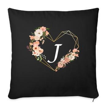 Lettre j cœur doré floral - Housse de coussin décorative 45 x 45 cm - noir - Devant