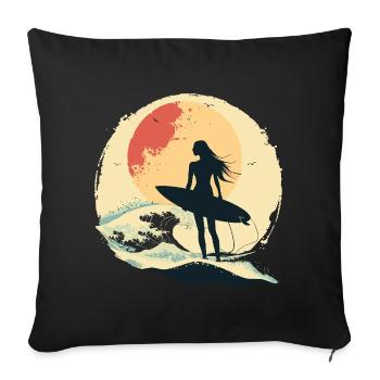 Surfing Woman - Sofa pillowcase 17,3'' x 17,3'' (45 x 45 cm) - black - Front