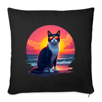 Katze am Strand - Sofakissenbezug 45 x 45 cm - Schwarz - Vorne