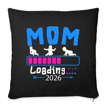 Mom Loading Annonce de grossesse 2026 - Housse de coussin décorative 45 x 45 cm - noir - Devant