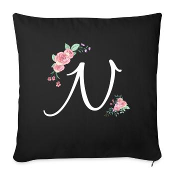 Lettre n fleurs - Housse de coussin décorative 45 x 45 cm - noir - Devant