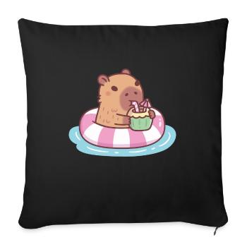Cute Capybara Chilling in Pool Float Coconut Drink - Sofa pillowcase 17,3'' x 17,3'' (45 x 45 cm) - black - Front