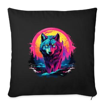 Loup, Nuit, Lune, Néon, Tête de loup, Forêt, Nature, Montagnes - Housse de coussin décorative 45 x 45 cm - noir - Devant