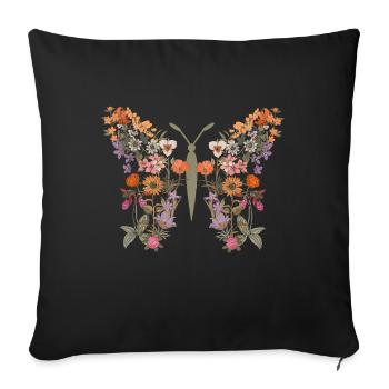Women Boho Wildflower Summer Flowers Butterfly - Sofa pillowcase 17,3'' x 17,3'' (45 x 45 cm) - black - Front