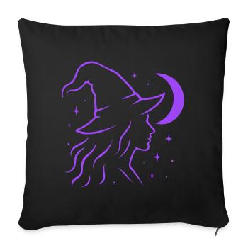 Hexe Silhouette Mond Witchcore Motiv - Sofakissenbezug 45 x 45 cm - Schwarz - Vorne