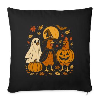 Halloween chickens with pumpkins and hats - Sofa pillowcase 17,3'' x 17,3'' (45 x 45 cm) - black - Front
