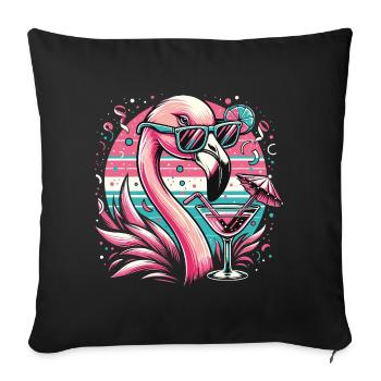 Retro Flamingo mit Cocktail und Sonnenbrille - Sofakissenbezug 45 x 45 cm - Schwarz - Vorne