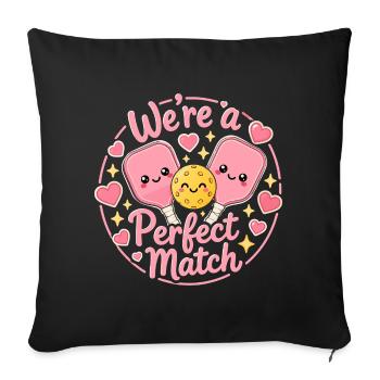Pickleball Love: The Perfect Kawaii Duo - Sofa pillowcase 17,3'' x 17,3'' (45 x 45 cm) - black - Front