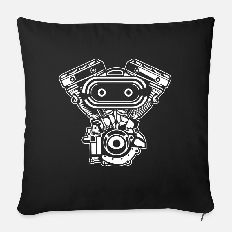 Motorrad Motor / Engine 02_weiß - Sofakissenbezug 45 x 45 cm - Schwarz