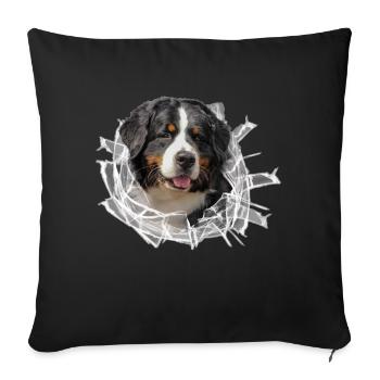 Berner Sennen Hund im *Glas-Loch* - Sofakissenbezug 45 x 45 cm - Schwarz - Vorne