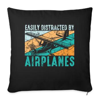 Facilement distrait par le pilote d’aviation Des avions - Housse de coussin décorative 45 x 45 cm - noir - Devant