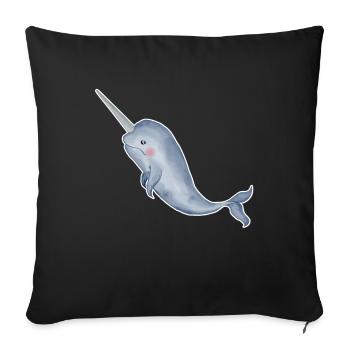aquarelle de narval doux - Housse de coussin décorative 45 x 45 cm - noir - Devant