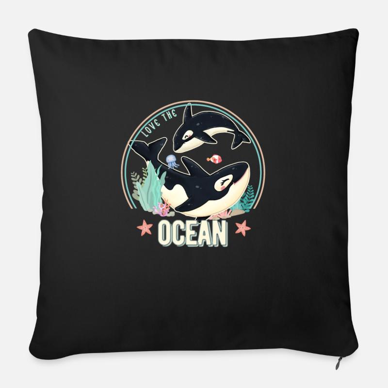 Amour Orques Bébé Océan - Housse de coussin décorative 45 x 45 cm - noir