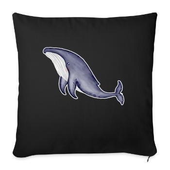 baleine - rorqual bleu - aquarelle - Housse de coussin décorative 45 x 45 cm - noir - Devant