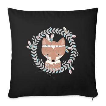 small fox with feather decoration in ethno frame - Sofa pillowcase 17,3'' x 17,3'' (45 x 45 cm) - black - Front