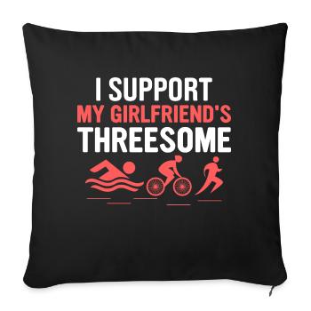 Je soutiens la course cycliste de natation à trois de ma petite amie - Housse de coussin décorative 45 x 45 cm - noir - Devant