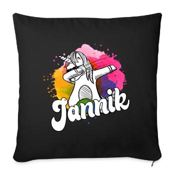 JANNIK - Beau nom de garçon avec licorne cool - Housse de coussin décorative 45 x 45 cm - noir - Devant
