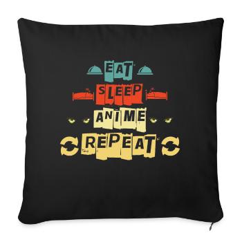 Manger dormir Anime Répéter Ramen Kawaii Manga Japonais - Housse de coussin décorative 45 x 45 cm - noir - Devant