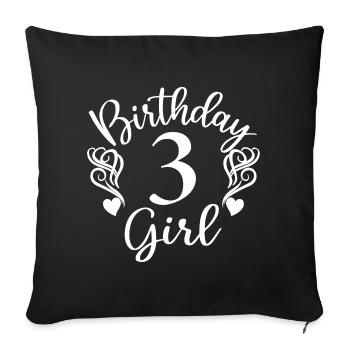 Fille de 3ème anniversaire, cadeau de 3 ans pour les enfants - Housse de coussin décorative 45 x 45 cm - noir - Devant