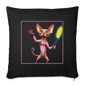 Tennis Sphynx Cat - Sofa pillowcase 17,3'' x 17,3'' (45 x 45 cm) - black - Front