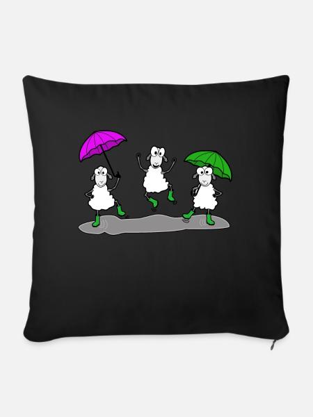 Tanzende Schafe mit Regenschirm - Sofakissenbezug 45 x 45 cm - Schwarz